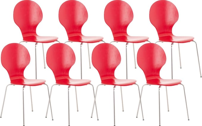 CLP Diego Set van 8 stapelstoelen Hout/rood