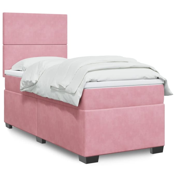 vidaXL - Boxspring - met - matras - fluweel - roze - 90x190 - cm