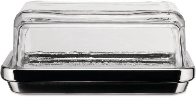 Alessi ES03 Es03-Design Butter Dish with Lid Glass, Mirror Polished, Steel