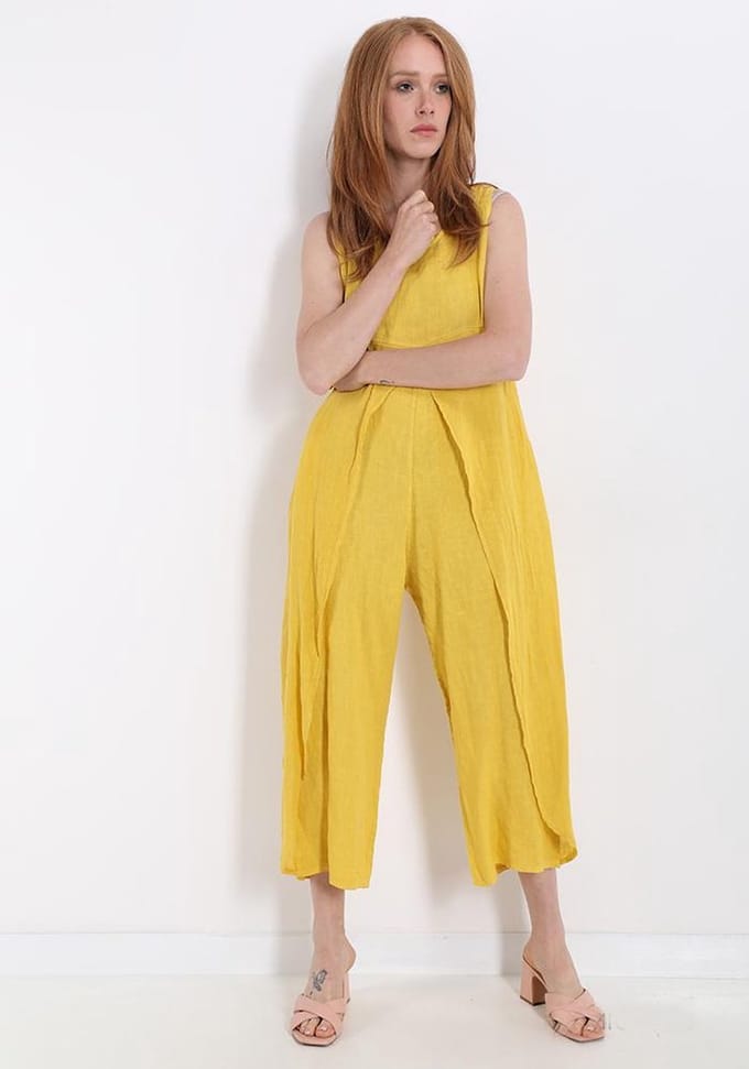 Jumpsuit in linnen GEEL, puur linnen, Maat L