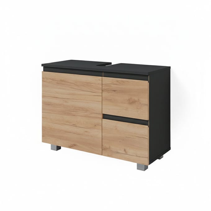 Vicco Wastafelonderkast J-Shape, Antraciet/Goudkleurig Eiken, 80 x 60.8 cm