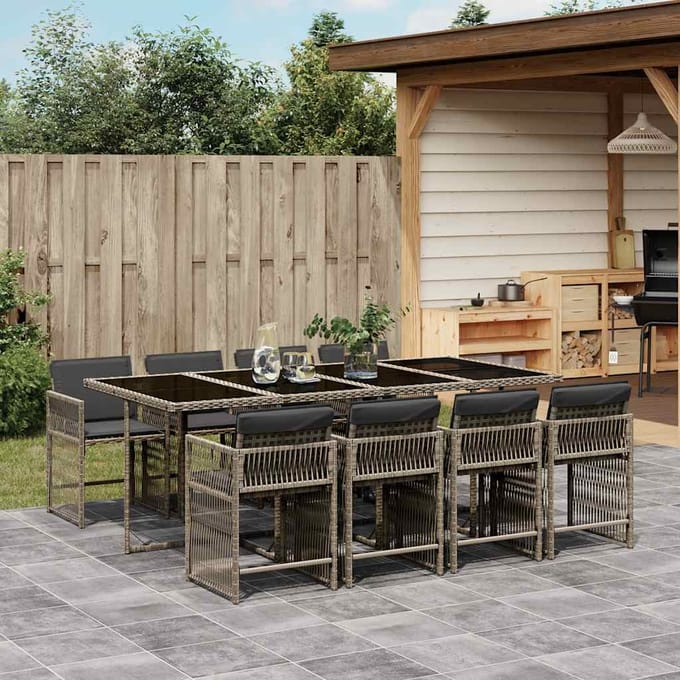 vidaXL - 9-delige - Tuinset - met - kussens - poly - rattan - grijs