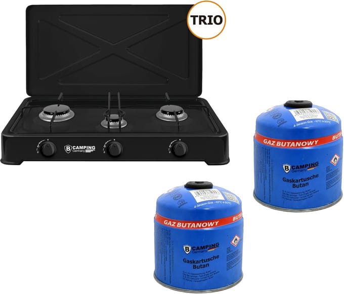 Camping kookpit/kookstel - 3 pits - inclusief butaangas navulling - 2x stuks - 500 gram