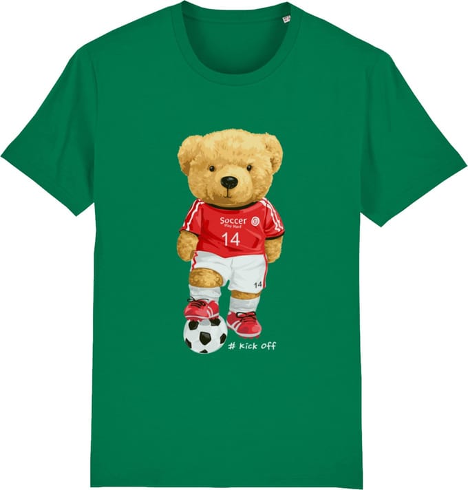 Jongens Meisjes T Shirt - Beer met Voetbal - Groen - Maat 128