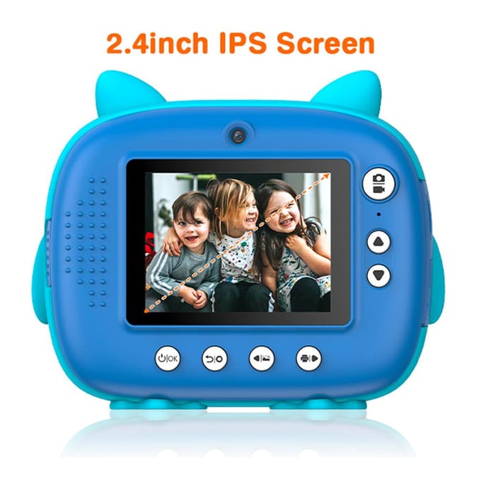 Appareil photo instantané pour enfants mignons 2,5K Appareil photo numérique pour enfants 12MP Appareil photo à impression instantanée pour enfants avec 2,4 pouces bleu