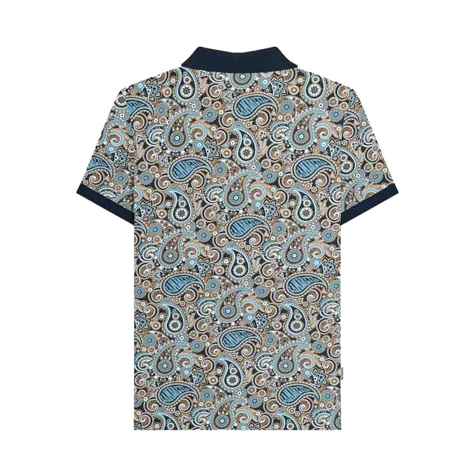 Lambretta Heren Paisley Poloshirt (Marine/rookblauw)