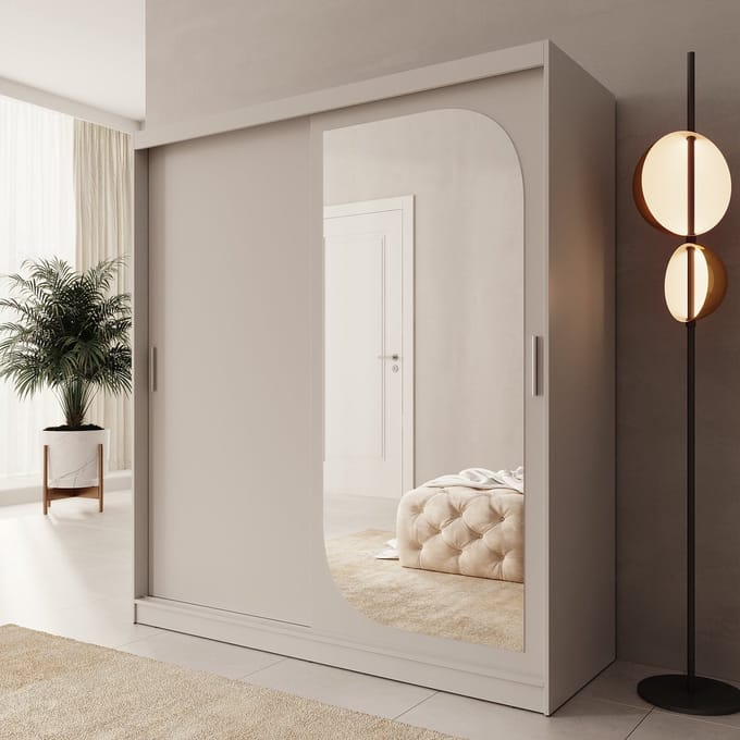 Meubella - Lava - Kledingkast 2 schuifdeuren - Beige - 180x62x200 cm