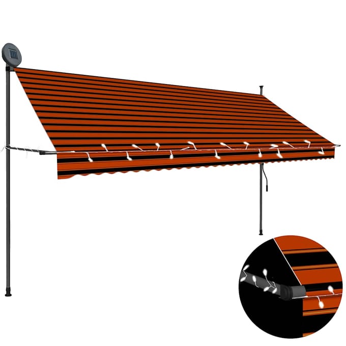 vidaXL - Luifel - handmatig - uitschuifbaar - met - LED - 350 - cm - oranje - en - bruin