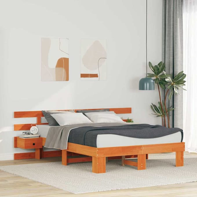 vidaXL - Bedframe - met - hoofdeinde - Bruin - 140 - x - 190 - cm - Massief - grenenhout