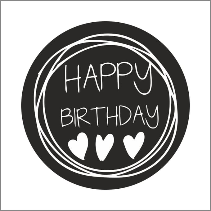 Sticker - "Happy Birthday" - Etiketten - 47mm Rond - Wit/Zwart - 500 Stuks