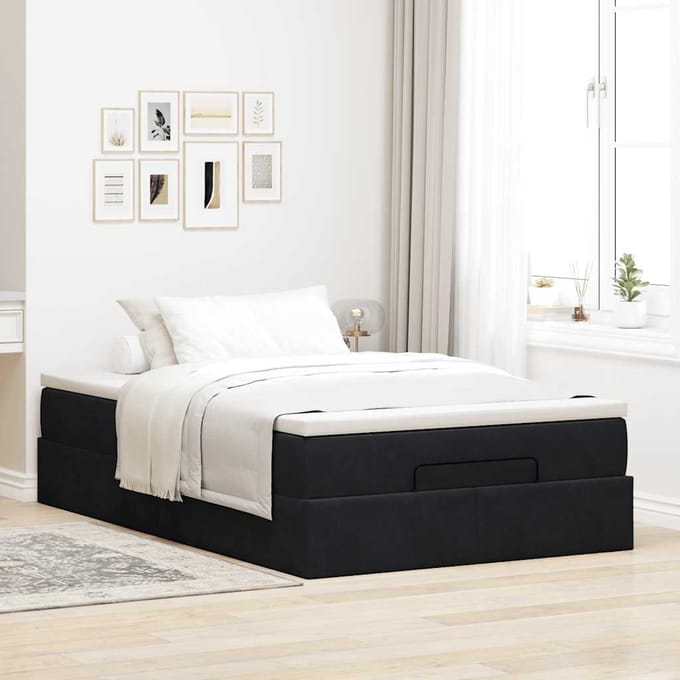 vidaXL - Bed - poef - met - matras - 120x190 - cm - fluweel - zwart