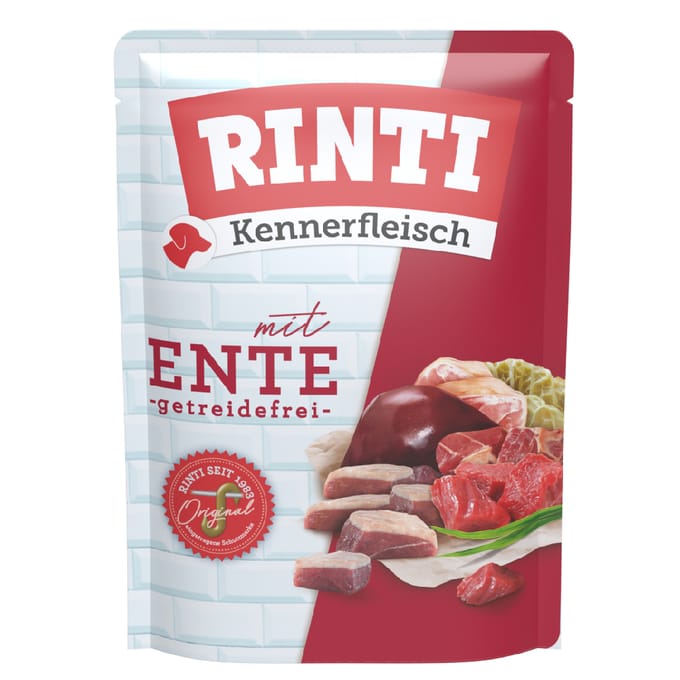 10x400g RINTI Kennerfleisch Pouches eend honden natvoer