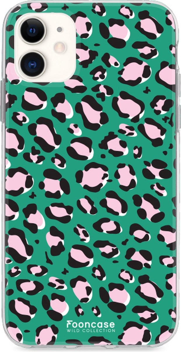 Fooncase Hoesje Geschikt voor iPhone 12 - Shockproof Case - Back Cover / Soft Case - Luipaard / Leopard print / Groen