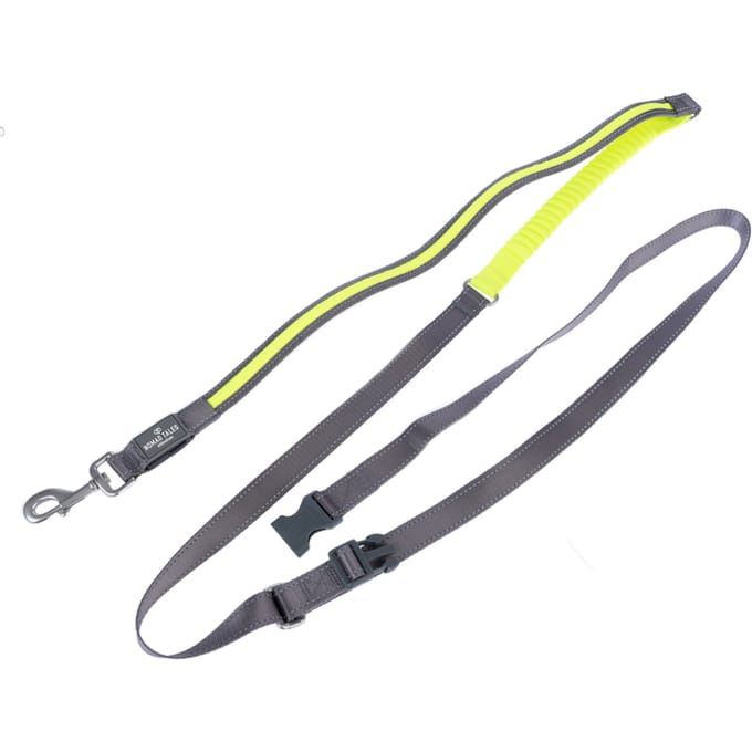Nomad Tales Spirit USB LED jogging riem neon geel & grijs 25mm breed, 180-250cm lang hond