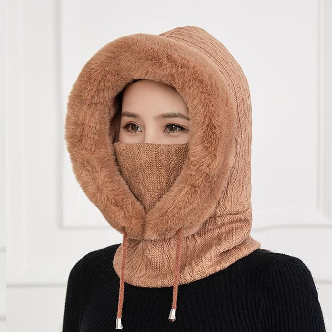 Dames Winter Plus Fluweel Dikke Winddichte Muts Gebreide Wollen Muts Sjaal Eén roze