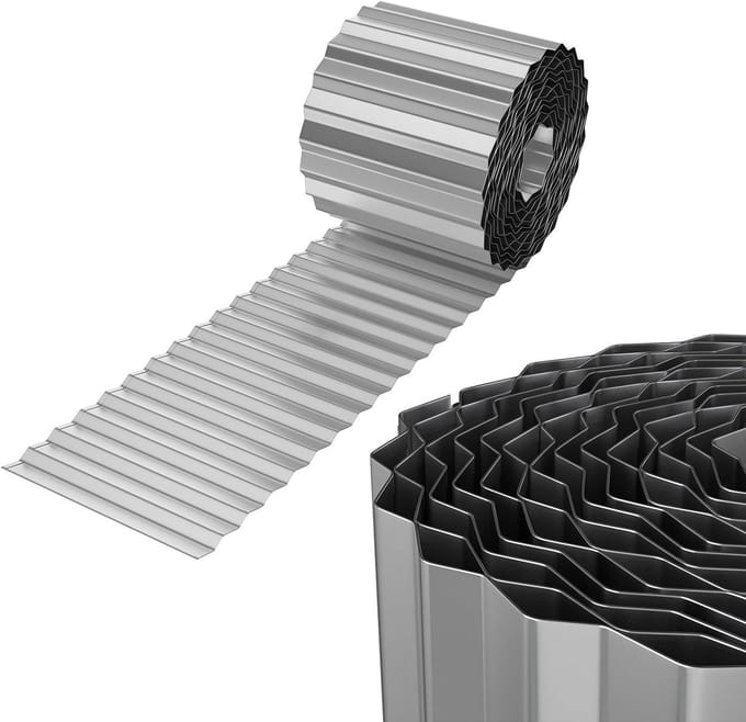 Gazonrand Metaal - Bloembedomranding Tuin - Tuin Afscheiden - Flexibel Golfontwerp - 10 Meter 15cm - Zilver