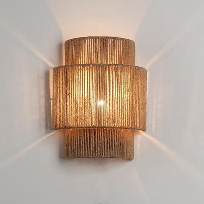 Handgemaakte Wandlamp van Jute Touw in 3 Niveaus - Landelijke Sfeerverlichting met E27 Fitting
