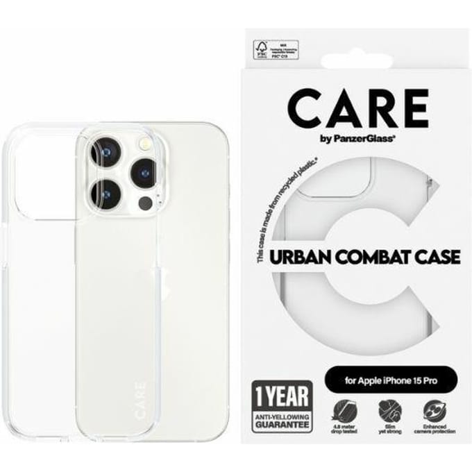 CARE by PanzerGlass Flagship Case Transparent Urban Combat w. Clear Frame iPhone 15 Pro