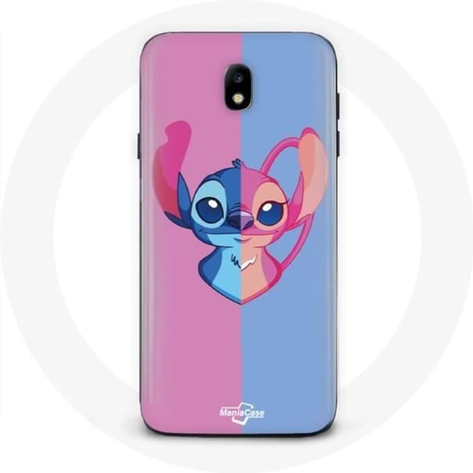 Coque - Samsung - Galaxy J3 2017 - Souple - Stitch et Angel - Bleu Rose rose