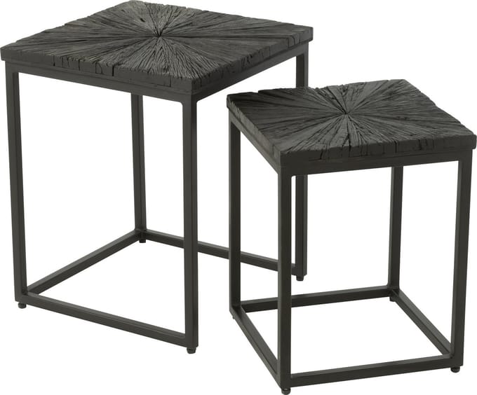 J-Line bijzettafel Shanil - hout/ijzer - zwart - set van 2