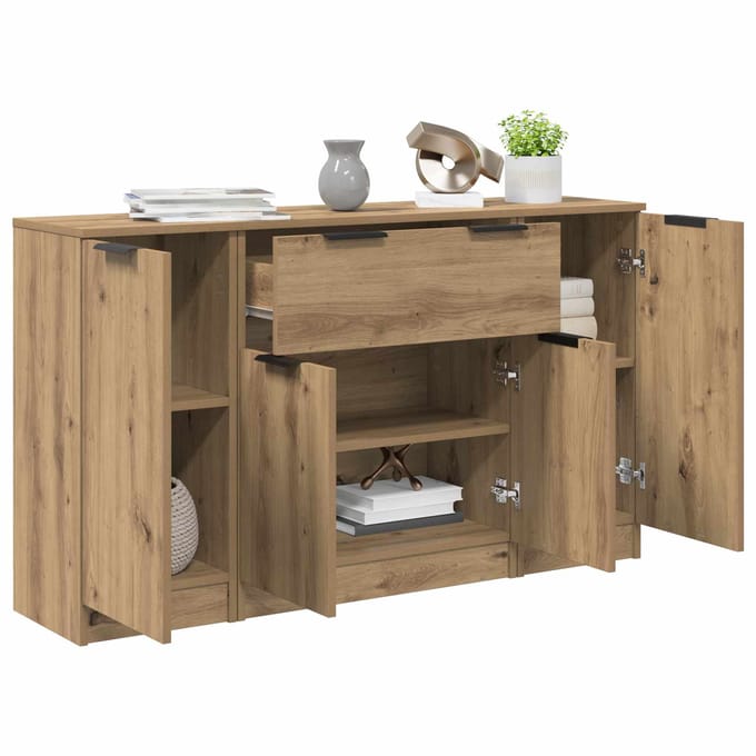 vidaXL - Dressoir - 3 - st - Artisan - Eiken - 120 - x - 30 - x - 70 - cm - Bewerkt - hout
