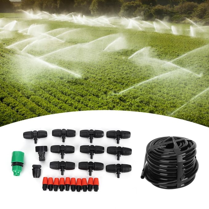Kit d'arrosage automatique DIY 10m pour jardin, plantes, fleurs, avec kit d'atomisation et buse beige