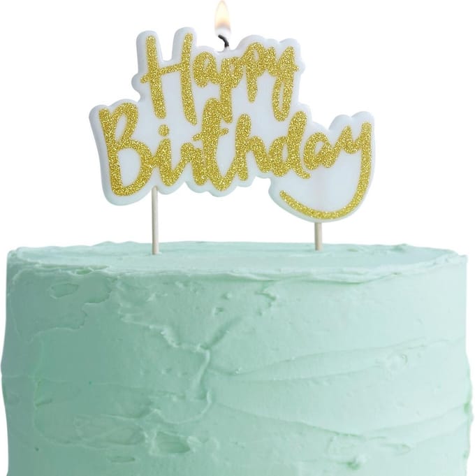 Taart Kaars 'Happy Birthday' Goud Glitter