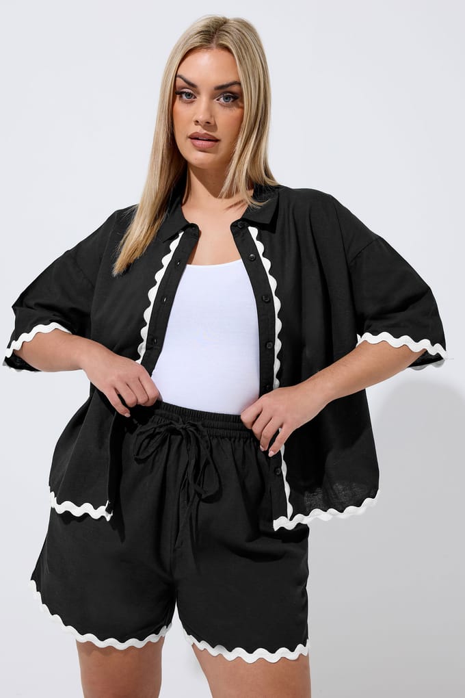 Limited Collection Zwart Shirt Met Geschulpte Rand Size 48