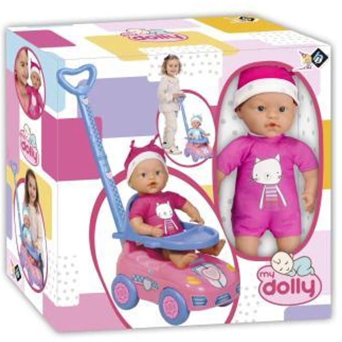 Loko Toys Dolly 37cm baby met loopauto Speelpoppen