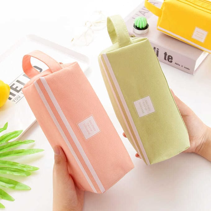 1pc Trousse à Crayon Grande Capacité Double Couche Design Double Fermeture Éclair Portable Organisateur Multifonctionnel pour École Bureau Usage Quotidien gris