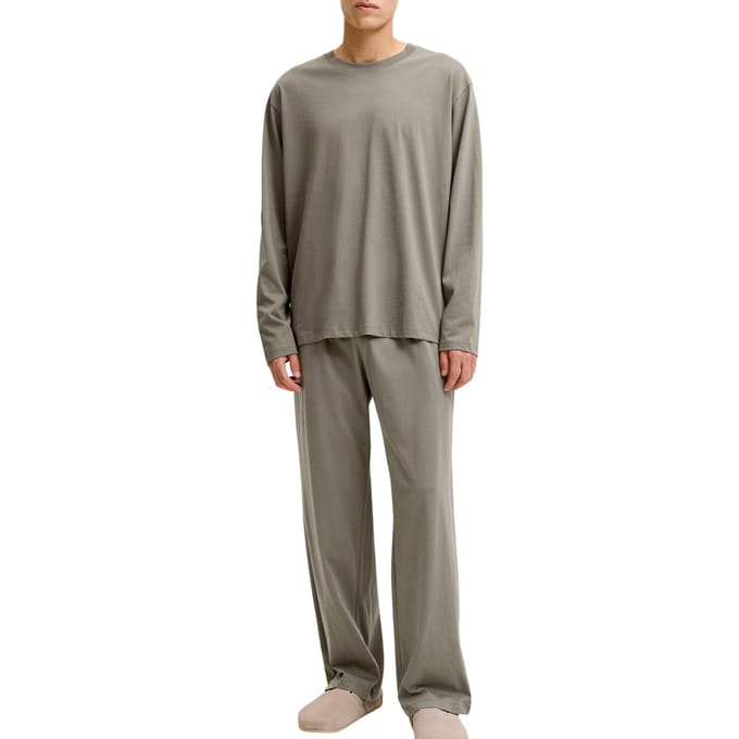 Jack & Jones Heren lounge pyjama set lang jacalfred effen grijsgroen