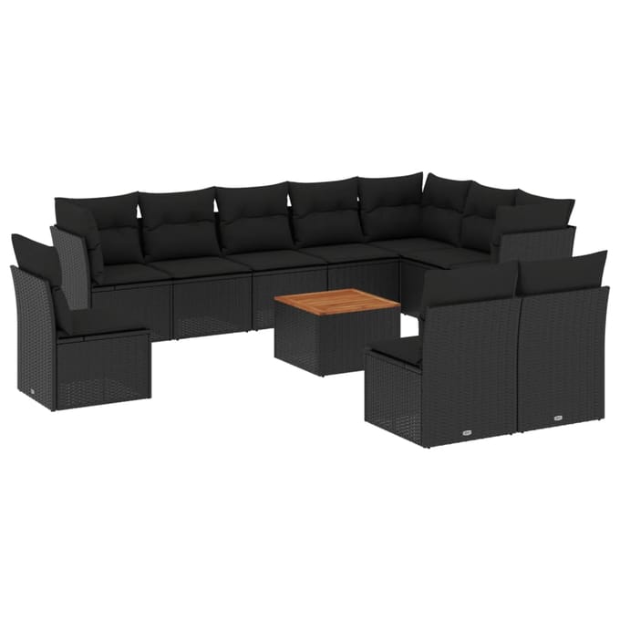 vidaXL - 11-delige - Loungeset - met - kussens - poly - rattan - zwart