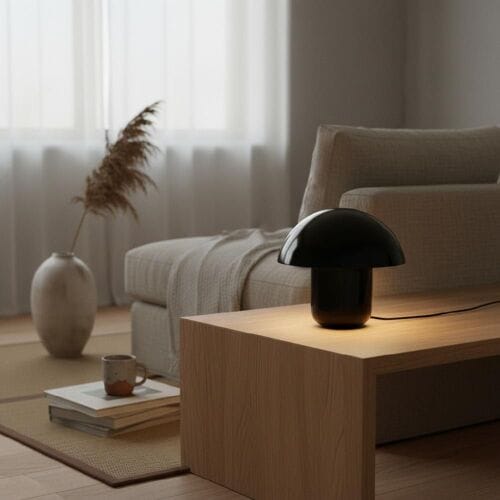 LUSENZ Javera - Mushroom lamp 25 cm - Dressoir lamp - Zwart metaal - E14 fitting - Met aan/uit-schakelaar