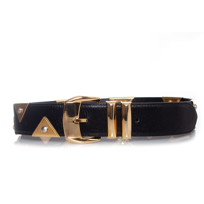 Gianni Versace Leren riem met gouden driehoekapplicaties