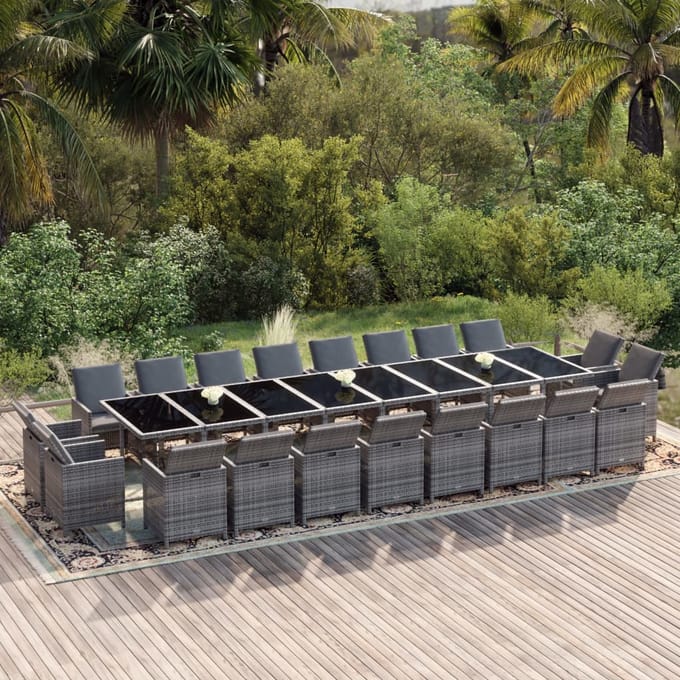 vidaXL - 21-delige - Tuinset - met - kussens - poly - rattan - grijs