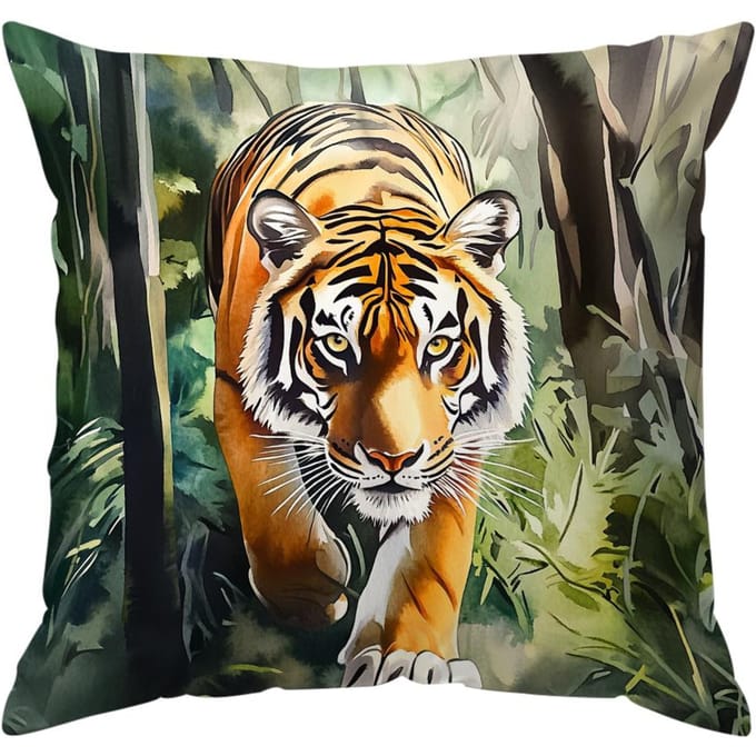 Housse de coussin Série Jungle Polyester Imprimé 45x45cm Housse de coussin d'appoint Housse décorative pour coussin de canapé Décoration de maison 45x45cm