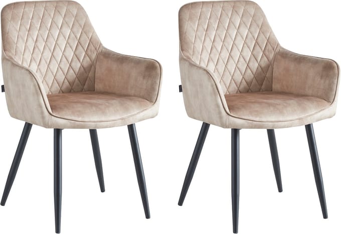 Colenis® - Beverly Eetkamerstoel - Set Van 2 - Champagne - Vintage Velvet - Met armleuning