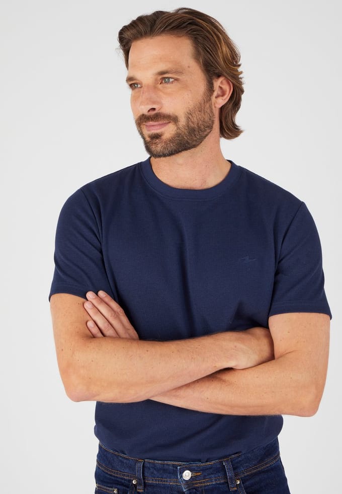 Damart - T-shirt van wafeltricot - Heren - Blauw - (86-93) S