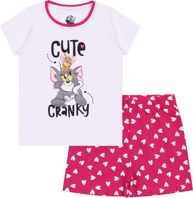 Wit-roze pyjama met korte mouwen en hartjes - TOM & JERRY