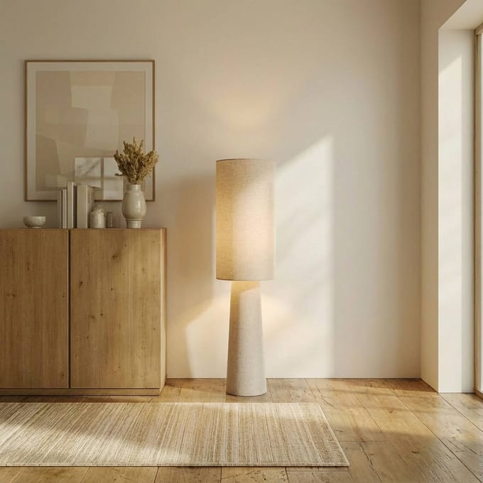 Lindby - vloerlamp - 2lichts - Linnen, metaal - H: 124 cm - E27 - beige