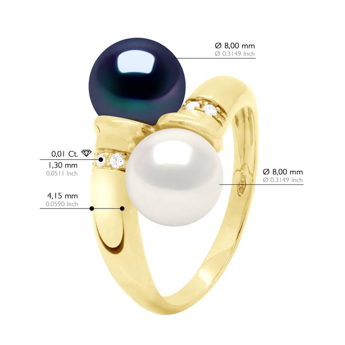 Ring Jij & Ik - Diamanten 0,04 Cts - 2 Echte Gecultiveerde Zoetwaterperlen Rond 8-9 mm