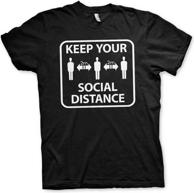 Heren Fun Tshirt -S- Keep Your Social Distance Zwart