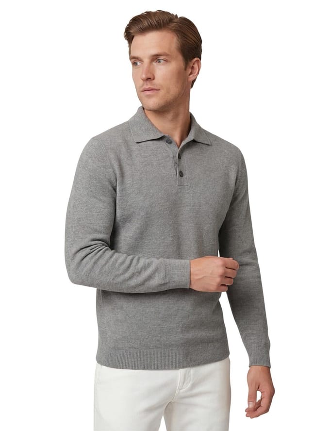 Polo lange mouwen Profuomo Grijs wol gebreid