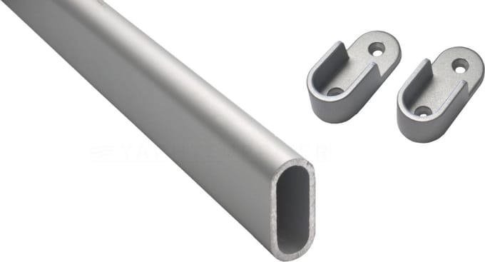 Gardelux - Garderobebuis ovaal - Aluminium - Lengte : 2 meter - 30x14mm - inclusief houders open model