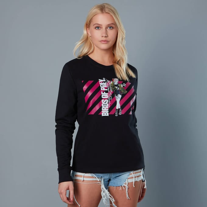 Harley Quinn Pink Stripes Unisex Birds of Prey Sweatshirt - Black - XL