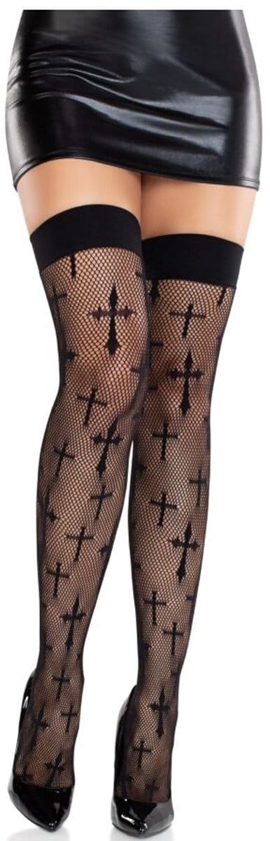 Leg Avenue - Worship Me Lace Stockings Black