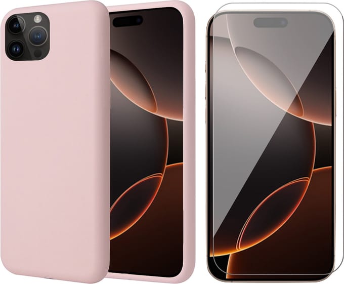 Hoesje geschikt voor iPhone 16 Pro Max - Screenprotector Glas - Matte Case Roze met Fluweelzachte Binnenzijde