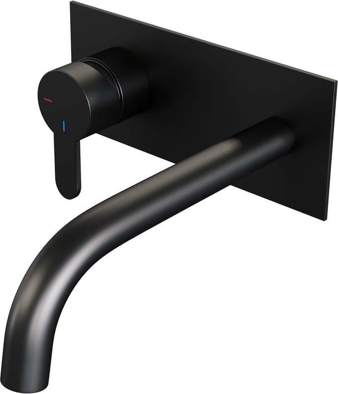 Brauer Black Edition inbouw wastafelmengkraan met gebogen uitloop en afdekplaat model D2 mat zwart