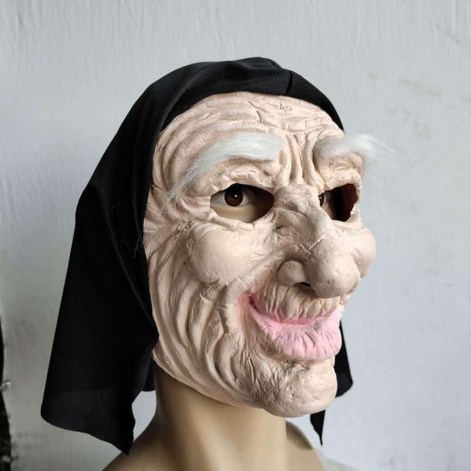 Witte wenkbrauwtulband oude man latex masker, feest live uitzendmasker One size beige
