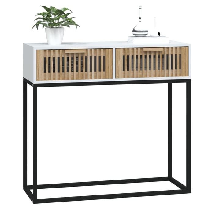 vidaXL - Wandtafel - 80x30x75 - cm - bewerkt - hout - en - ijzer - wit